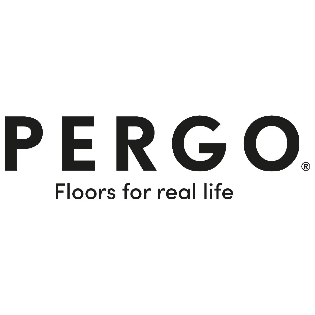 A black and white logo for pergo floors for real life.