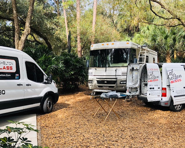 Lloyd's of Shelton on site with RV's to perform windshield replacement and repair services