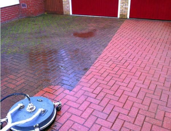 Before and after shot of pathway that has been pressure washed in Hull