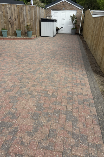 Block paving cleaned, repaired and re-sanded ready for sealing.