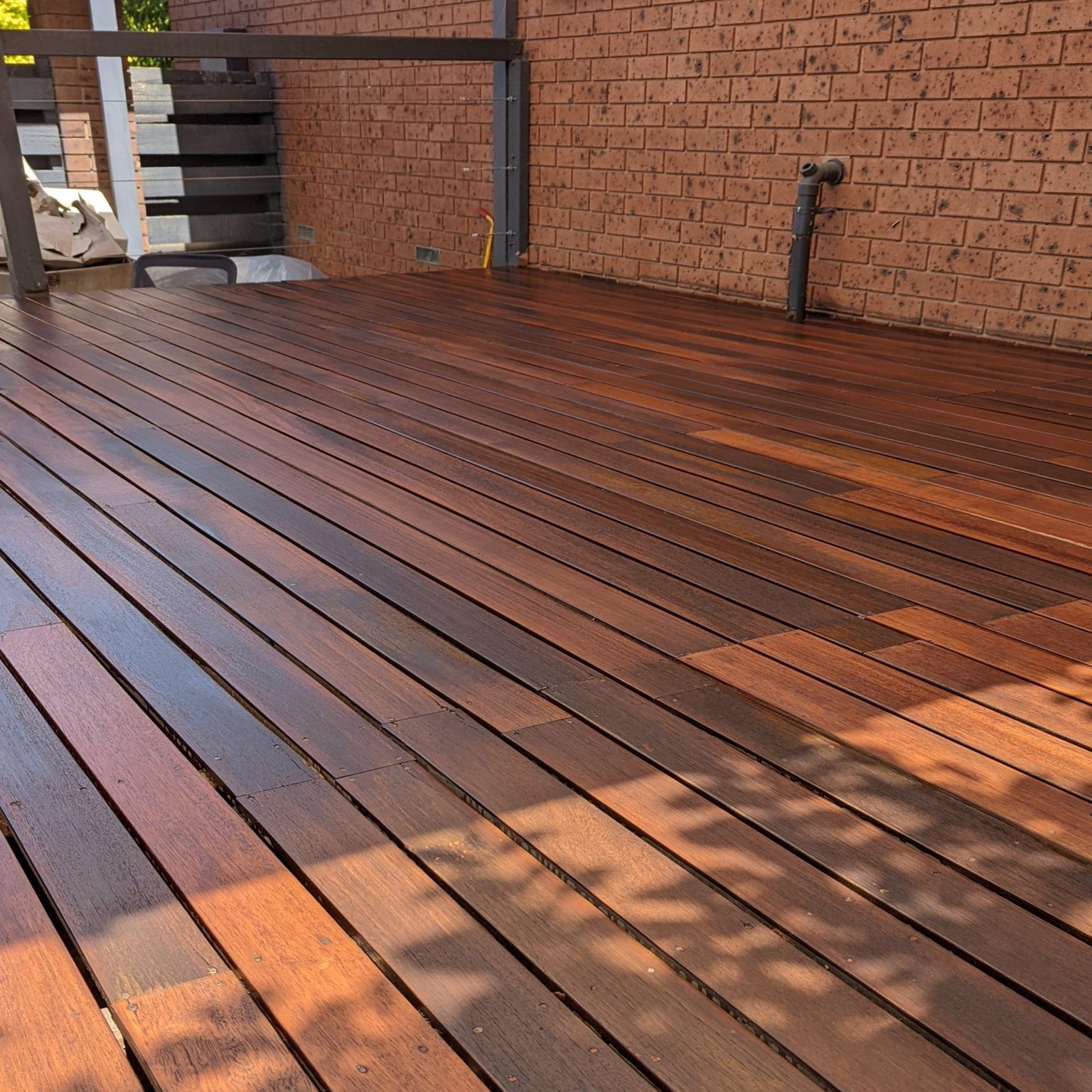 Hardwood deck currently mid refurbishment. Decking to be sealed, sanded and refinished to customers spec.