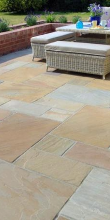 Sandstone patio cleaned by Hedon Exterior Cleaning patio services