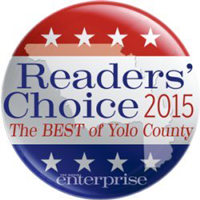 A button that says readers choice 2015 the best of yolo county enterprise