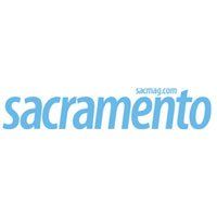 The logo for sacramento magazine is blue and white.