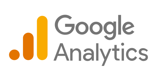 The google analytics logo is orange and gray on a white background.