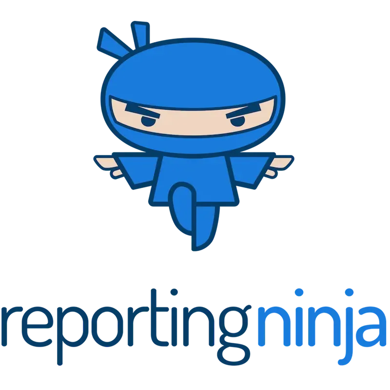 The logo for reporting ninja has a blue ninja on it