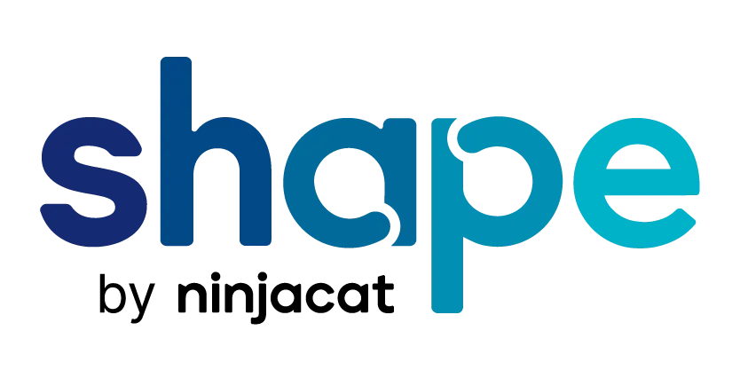 The logo for shape by ninjacat is blue and black.