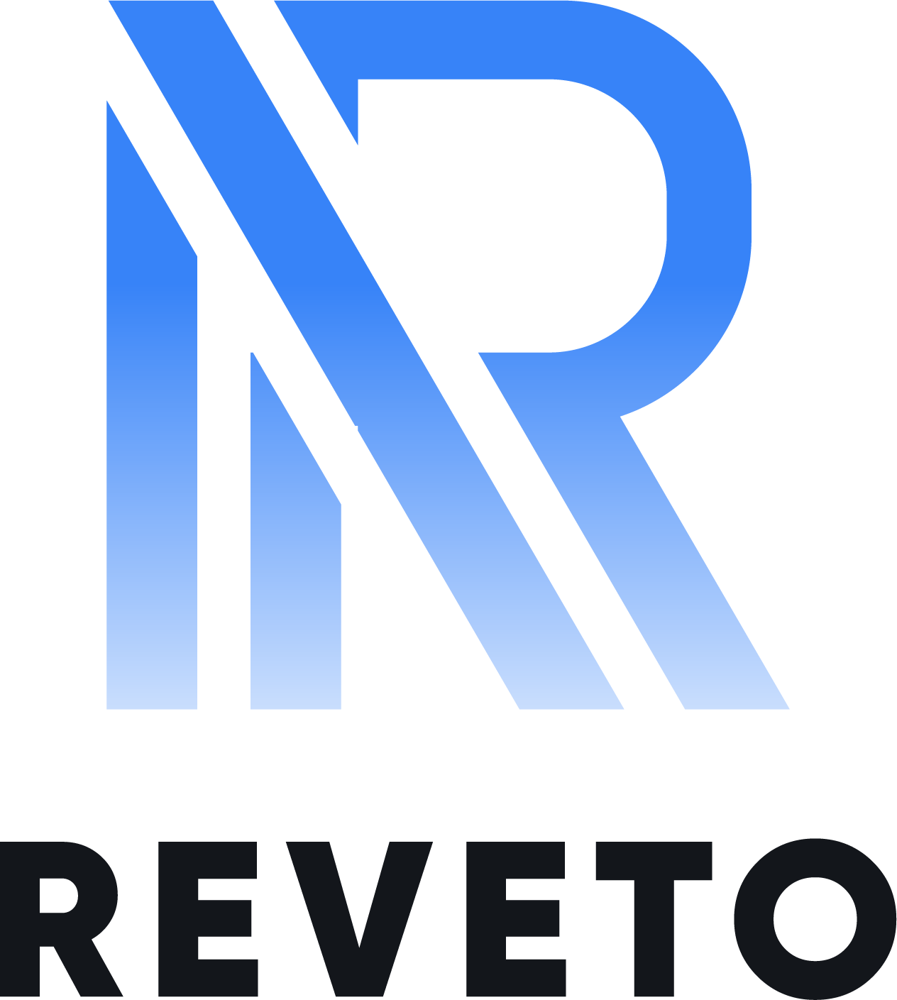Un logo pour reveto avec une lettre r bleue