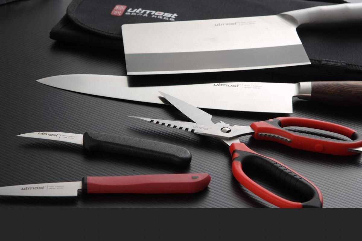 【UTMOST 極致刀具】中式專業用文武刀/中式實習用片刀/七合一可拆式廚用剪刀/磨刀器/蔬果刀/PAKKA西式主廚刀