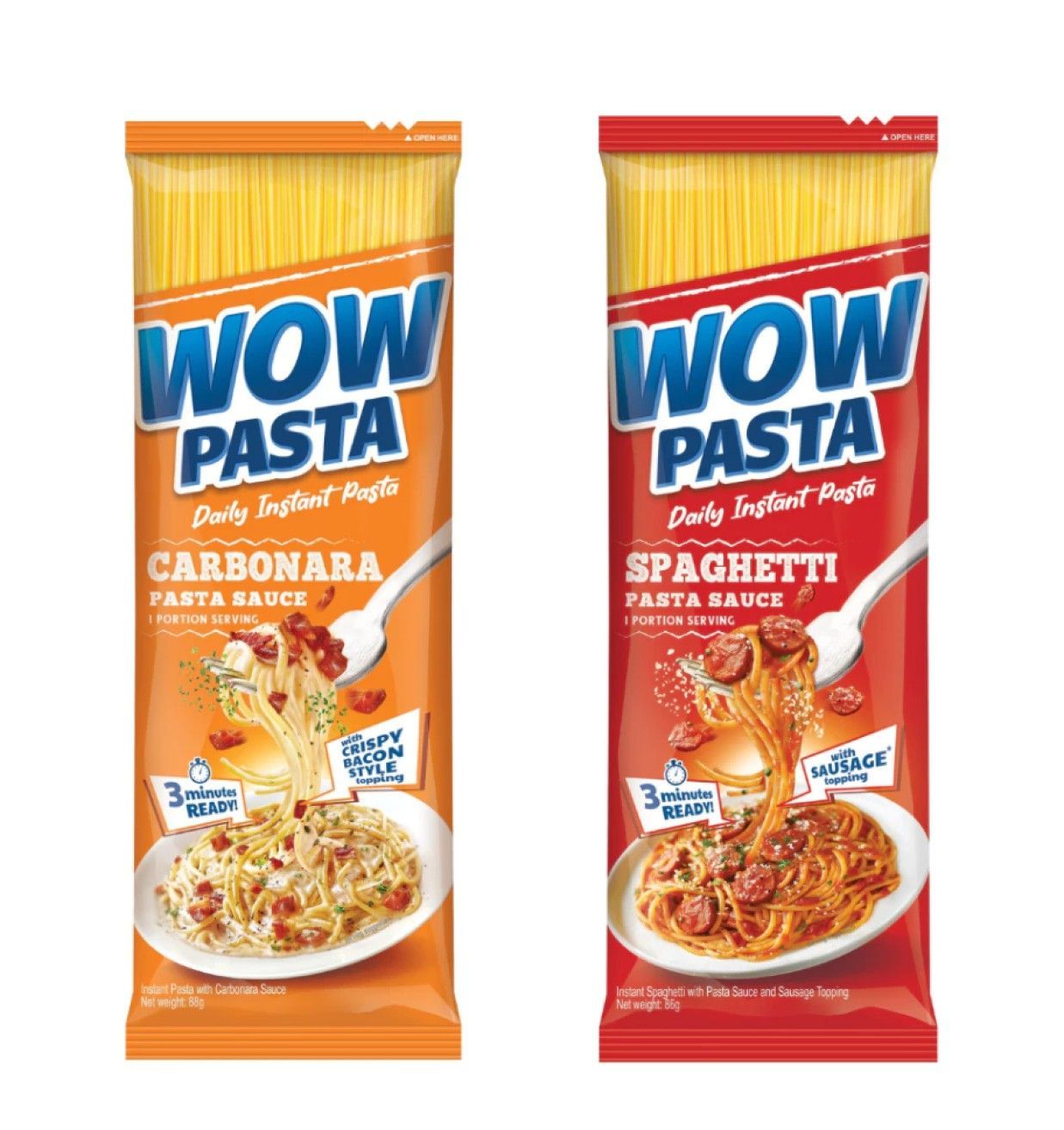 【全家取貨付款免運】★美安獨家★Wow Pasta奶油培根風味義大利麵(包)/波隆那番茄肉醬風味義大利麵(包) 20包入 (各10包)