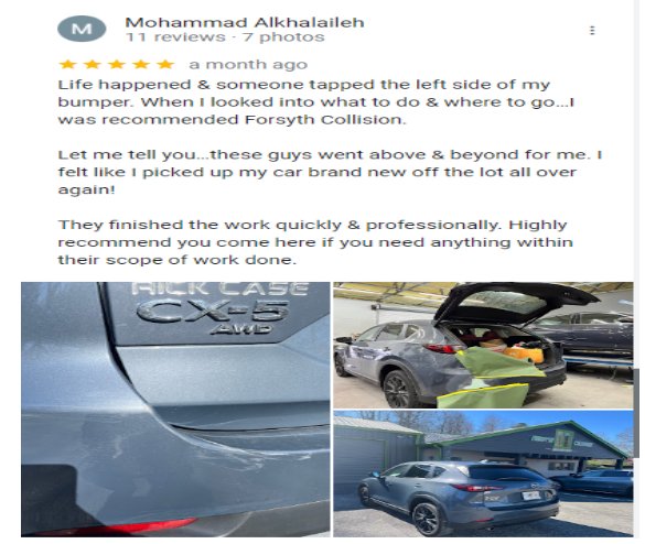 a picture of a car with a review on it