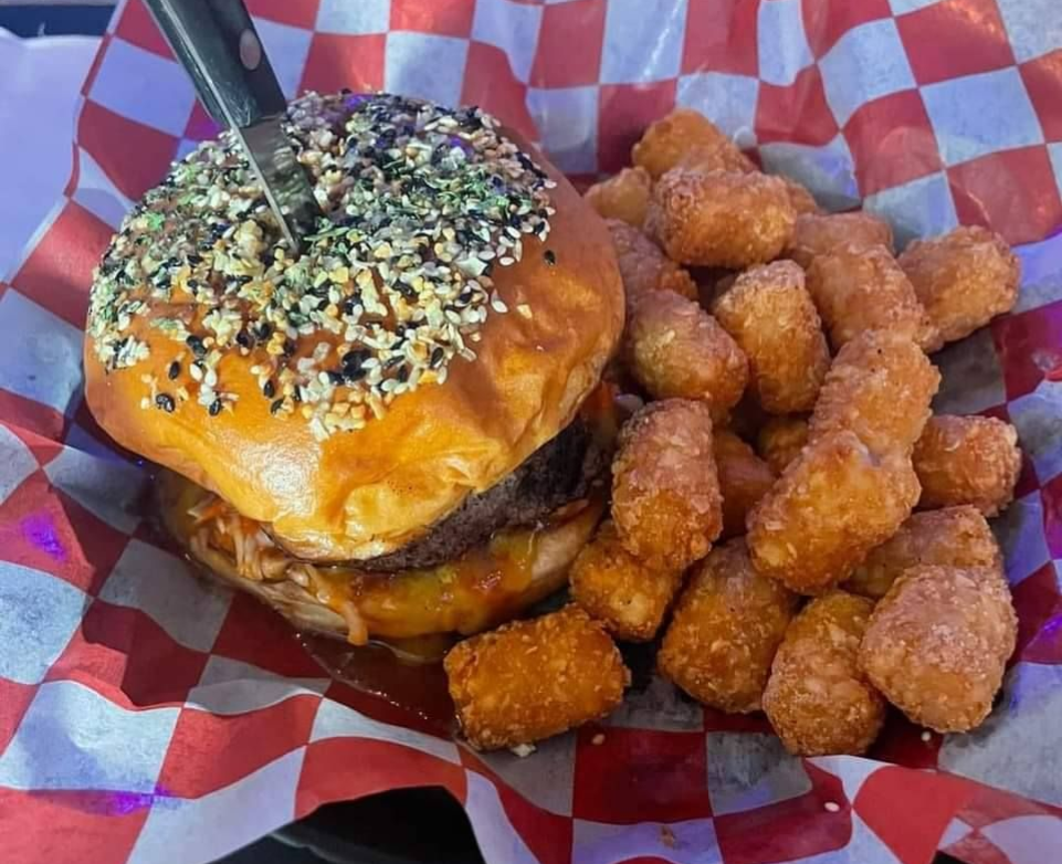 Hamburger on a checkered paper 