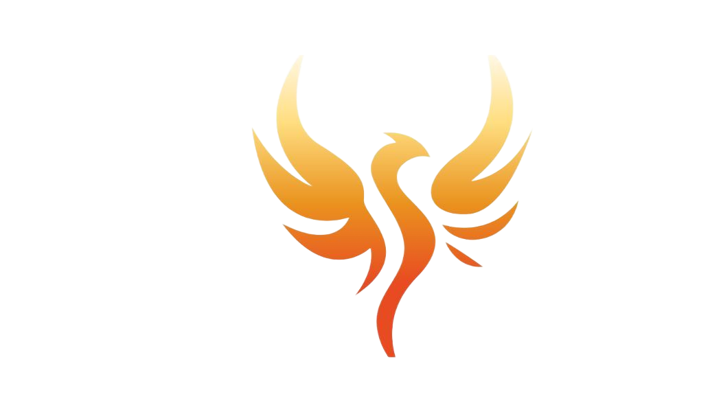 A stylized phoenix logo in shades of orange and yellow, depicted with wings spread against a white background.