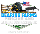 Logo for Dearing Farms General Contracting: Tractor, trailer, American flag, phone number.