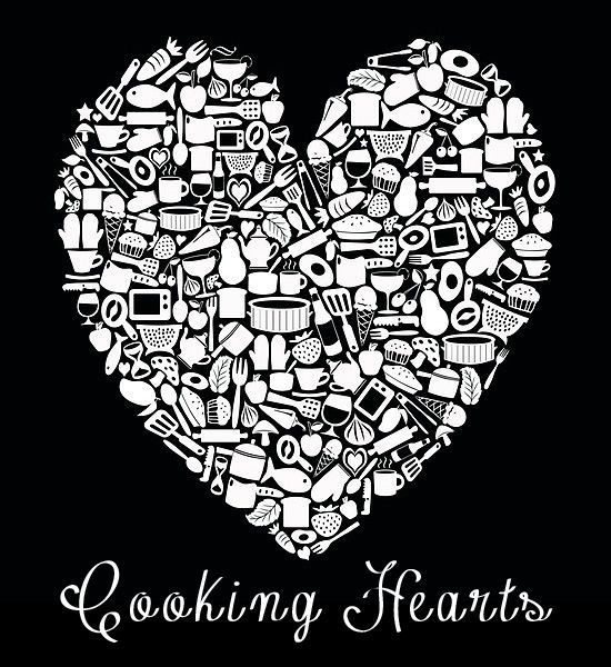 Heart made of cooking utensils; text reads 