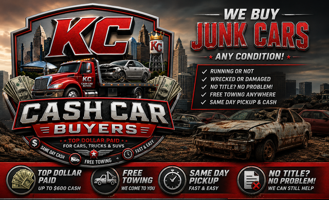 KC Cash Car Buyers — top dollar cash paid same-day with free towing for junk cars across Kansas City, KS and out to Topeka.