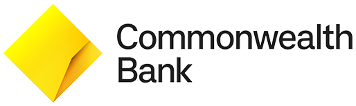 Commonwealth Bank logo with yellow diamond icon and black text on white background