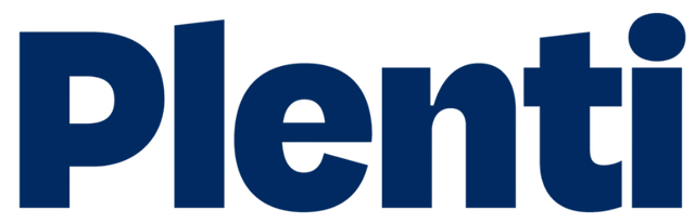 Blue “Plenti” logo in bold lowercase letters on a white background