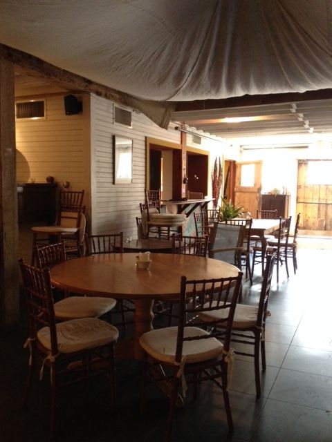 A large room with tables and chairs in it
