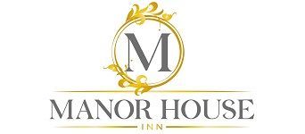 A manor house inn logo with a letter m in a circle.