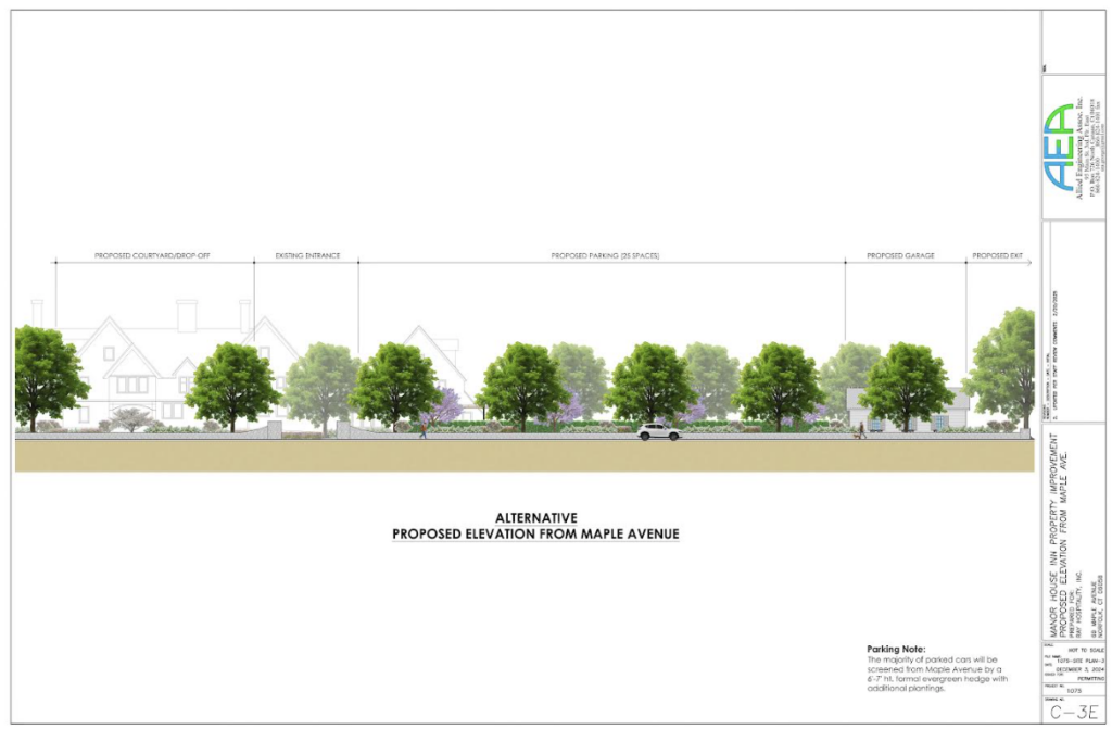 An architectural drawing of a row of trees