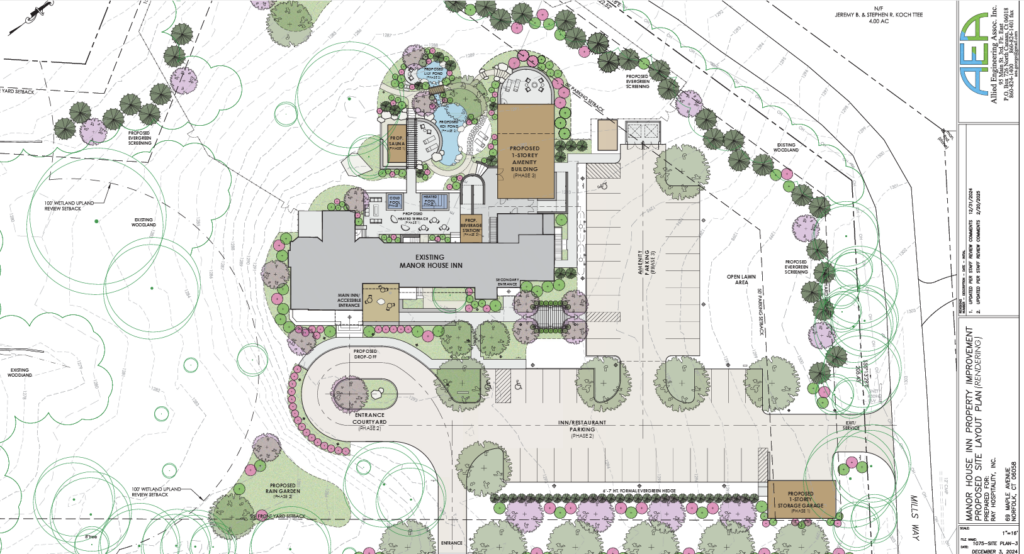 A drawing of a house with a lot of trees around it