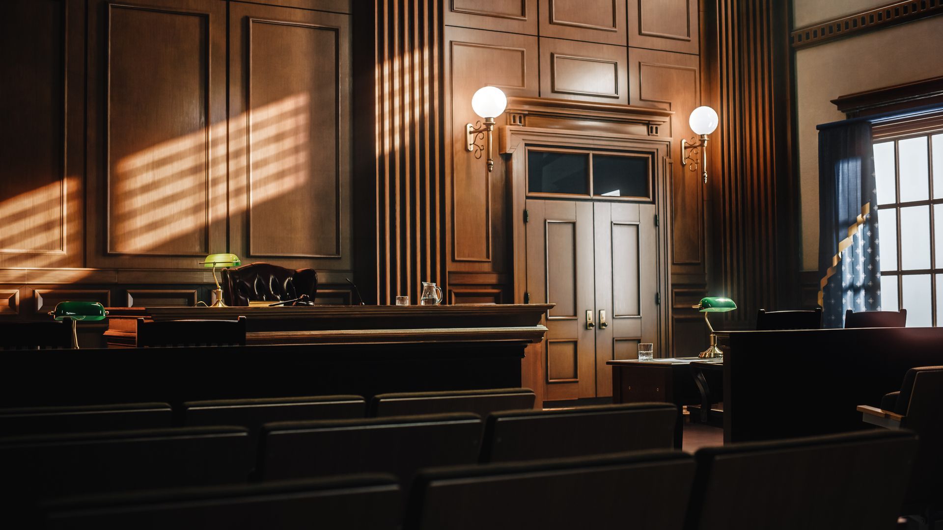 dramatically lit courtroom photo