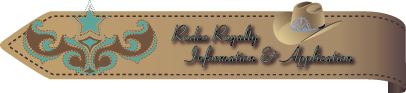 Western-style banner with the words 'Rodeo Royalty Information & Application' and a cowboy hat.
