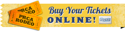 Two orange rodeo tickets and a banner that says 'Buy Your Tickets ONLINE!' with the PayPal logo.