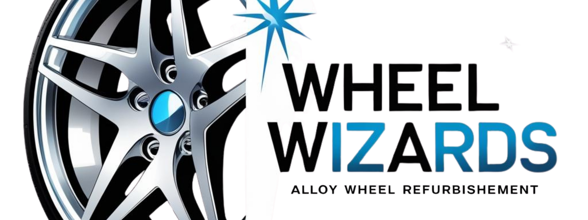 Wheel Wizards logo featuring a stylized wheel. Black text 