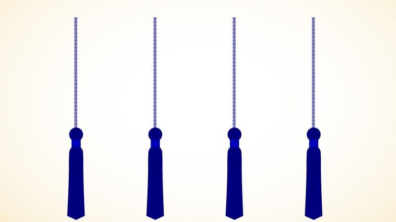 Blue graduation tassels signify a commitment to community service.