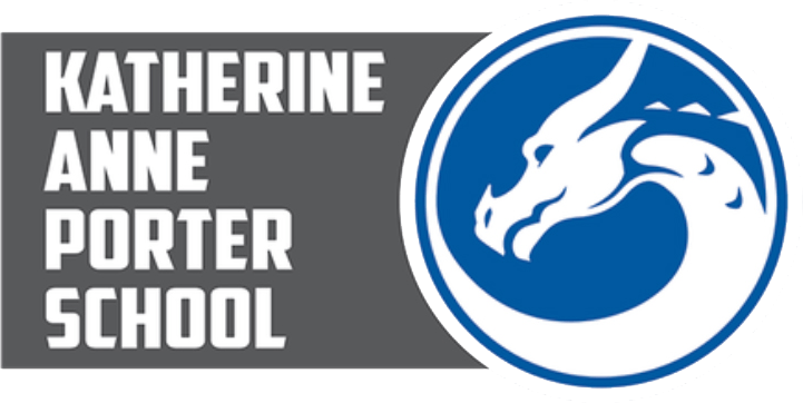 A blue and white logo for katherine anne porter school