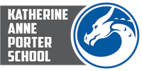 A blue and white logo for katherine anne porter school