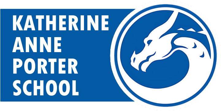 A blue and white logo for katherine anne porter school