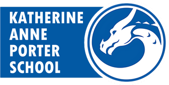 A blue and white logo for katherine anne porter school