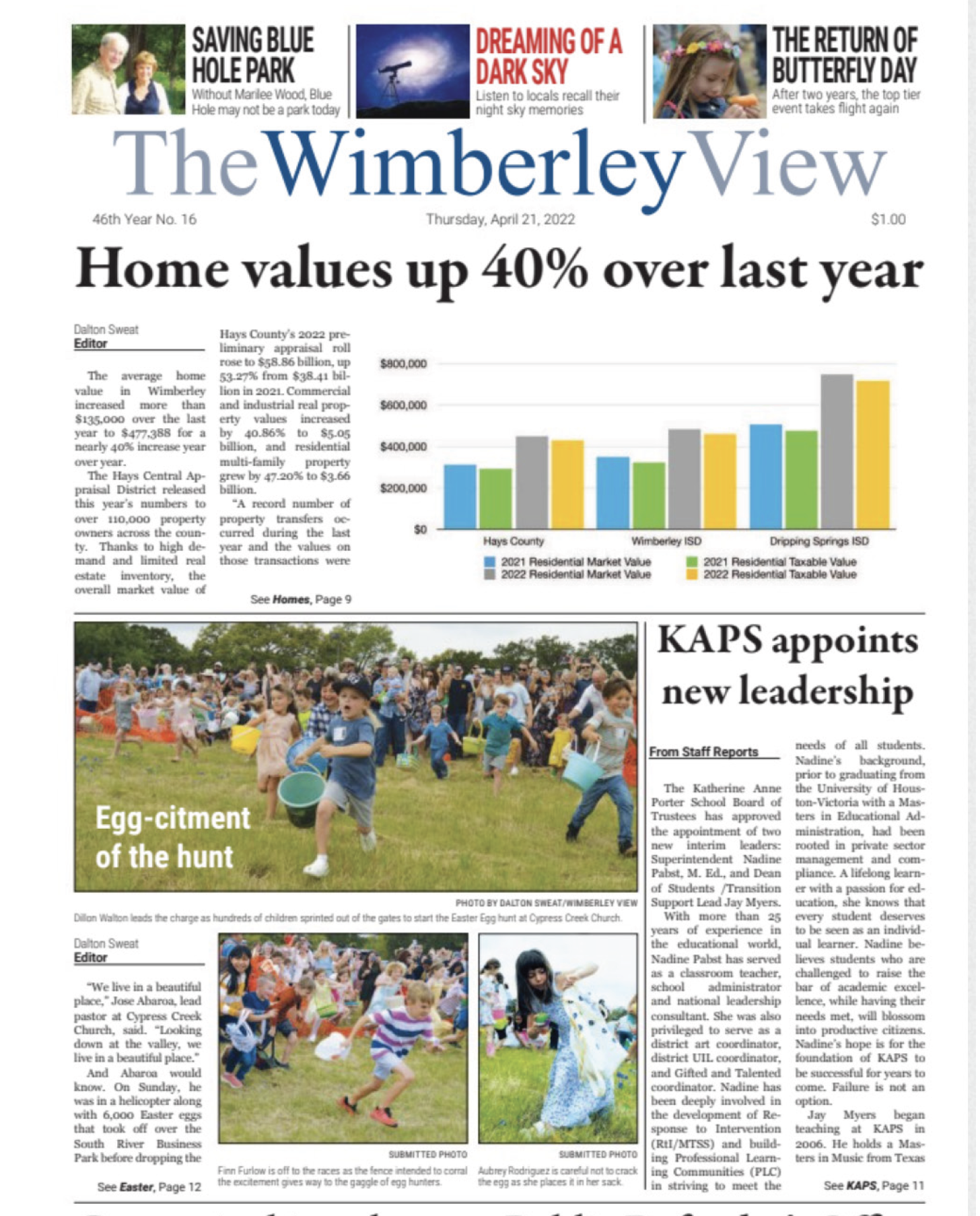 The front page of the wimberley view newspaper