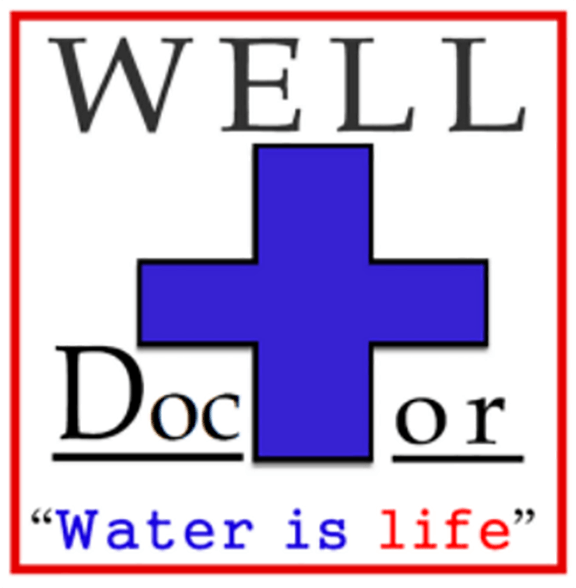 A logo for well doctor water is life