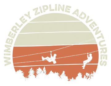 The logo for nimberley zipline adventures shows two people hanging from a rope