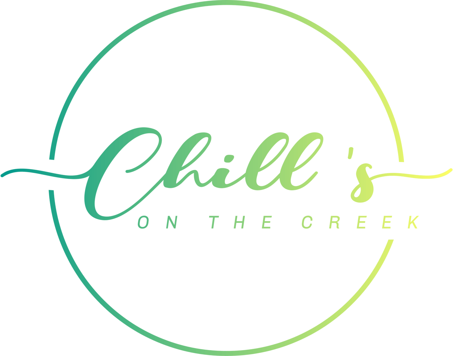 The logo for chill 's on the creek is green and yellow.