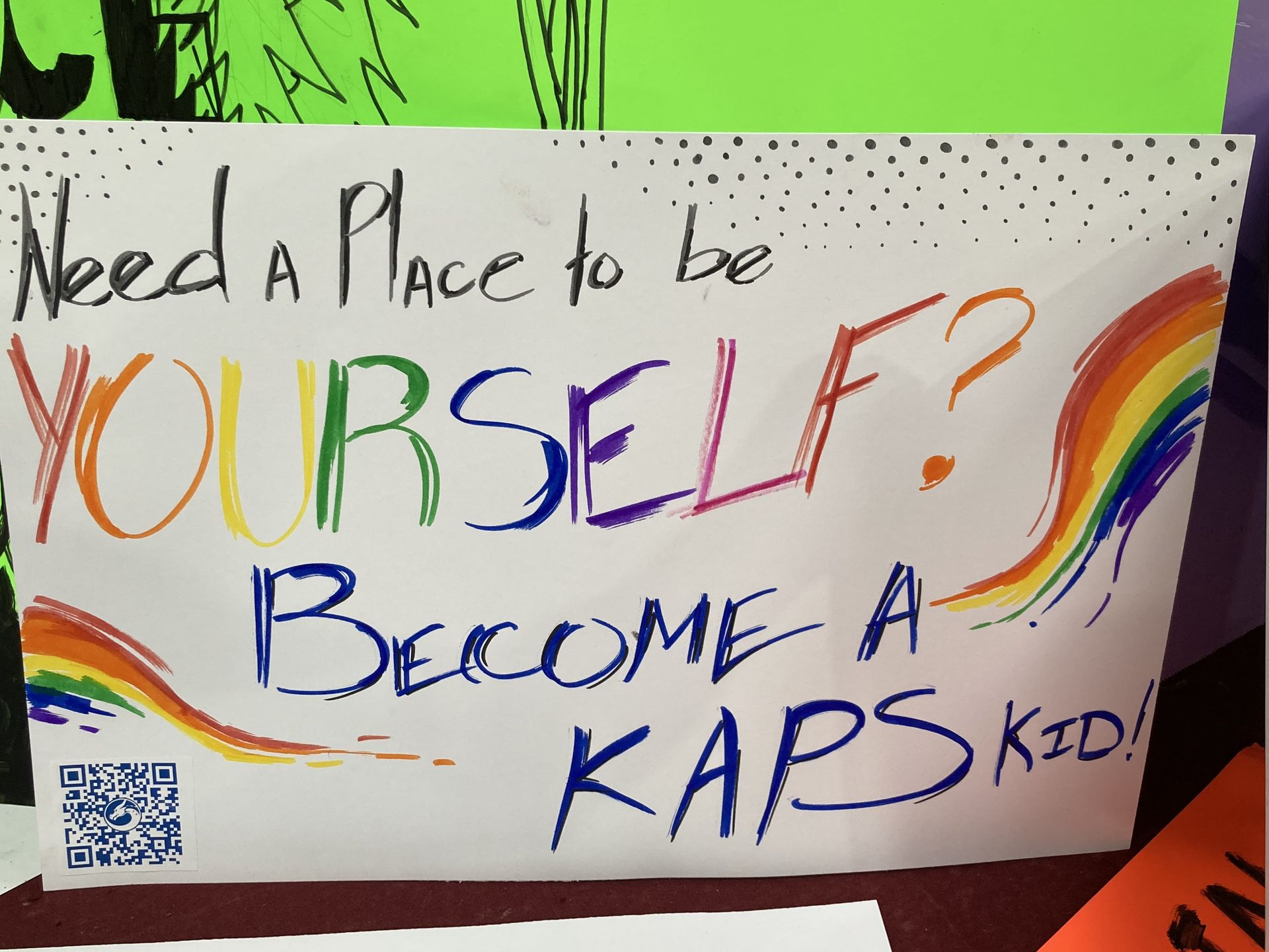 KAPS inclusive poster: “Need a Place to be Yourself? Become a KAPS Kid!”