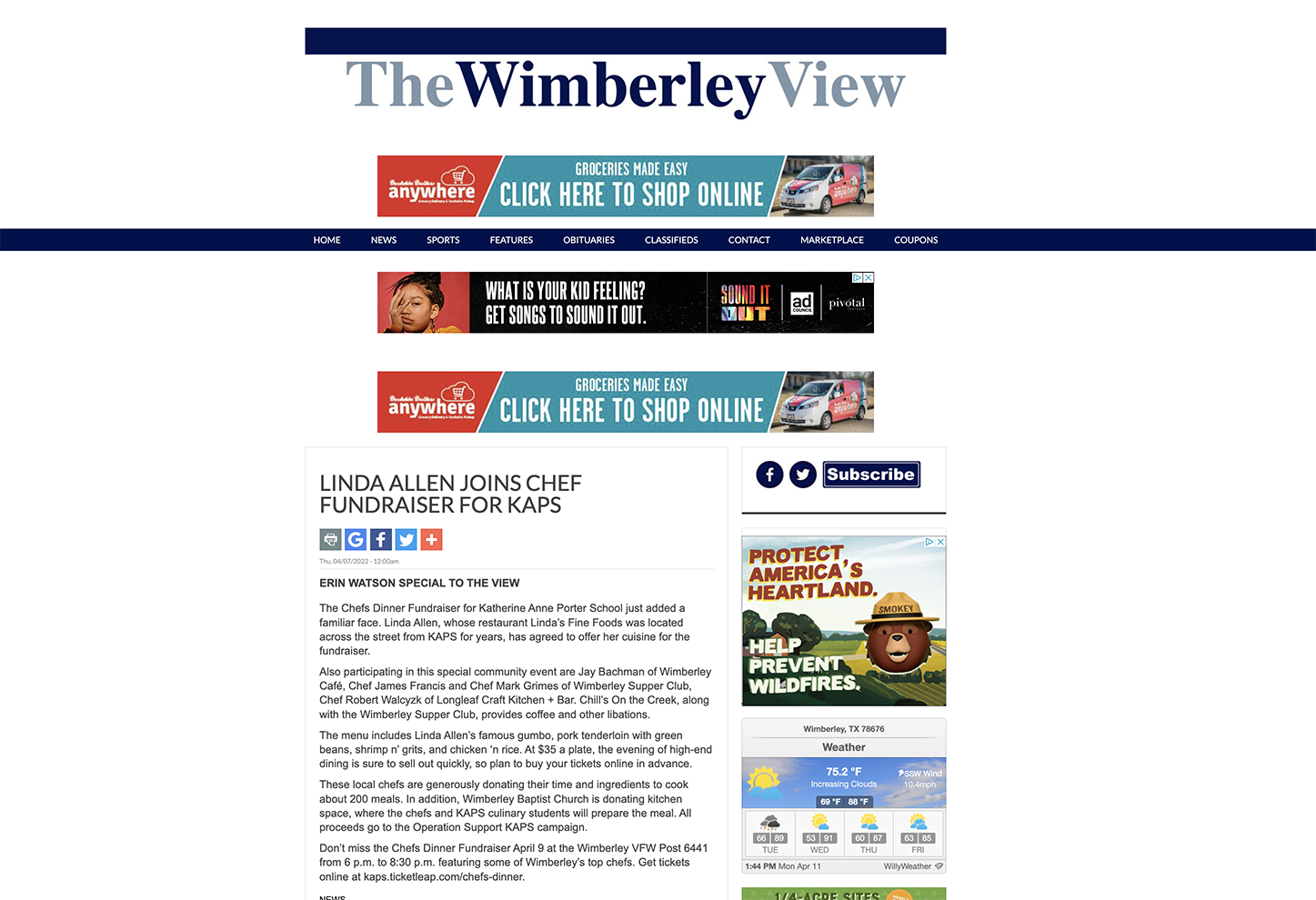A screenshot of the wimberley view website