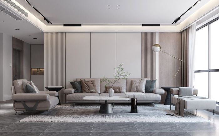 Luxurious Living Room with Carpet and Tile Flooring Luxurious Living Room with Carpet and Tile Flooring