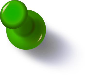 Green push pin casting a shadow.