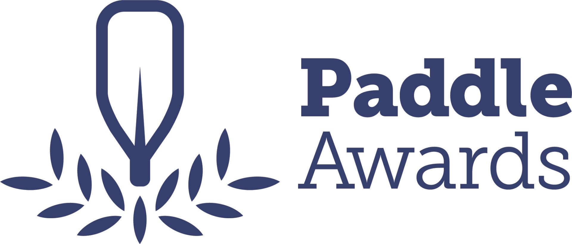 A logo for the paddle awards with a paddle and leaves.