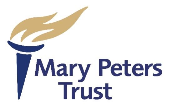 A logo for mary peters trust with a torch on it