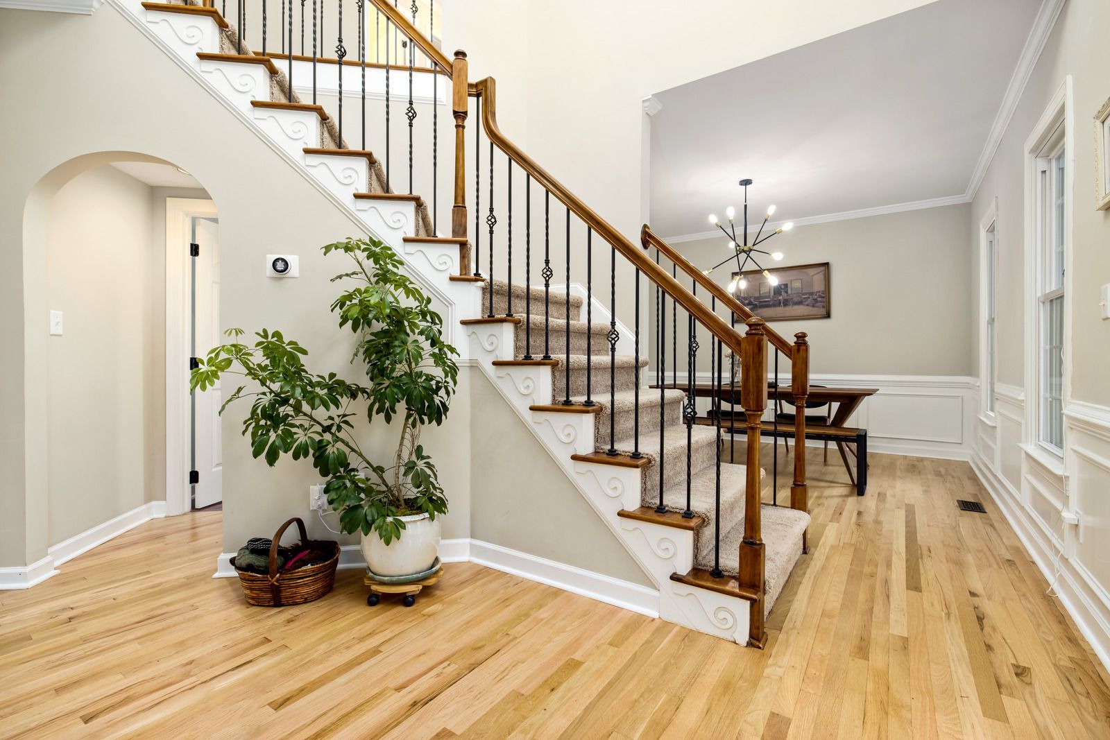 There is a staircase in the middle of the room.