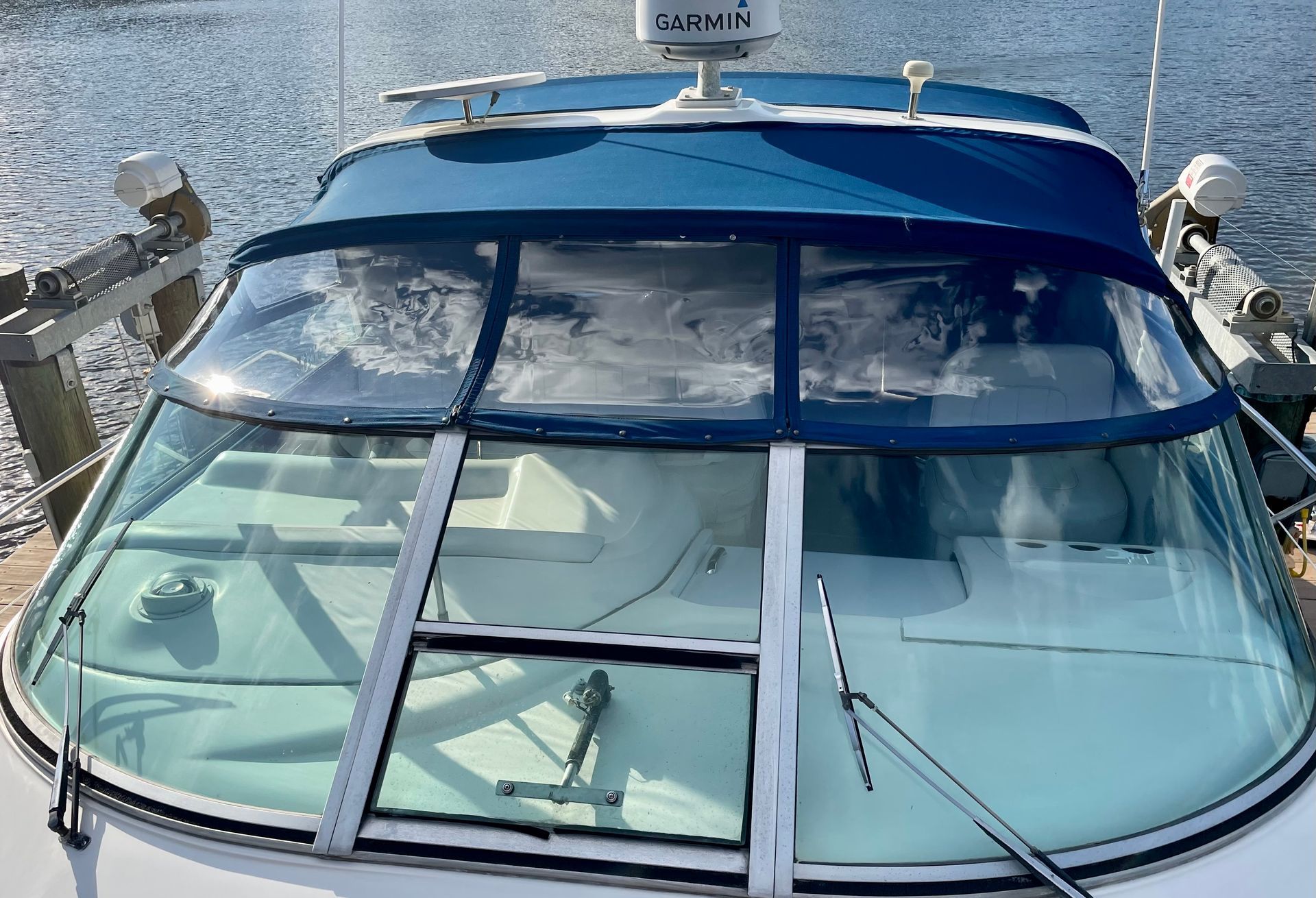 A boat with a radar on top of it | Cordova & Pasadena, MD | Shoreline Awning & Trim