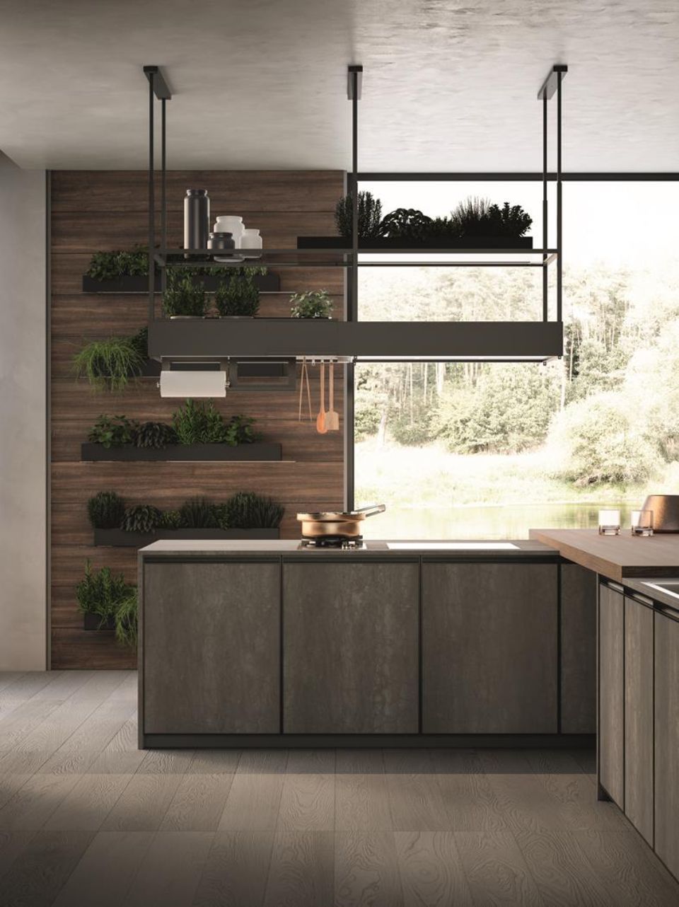 Cucina con penisola scura