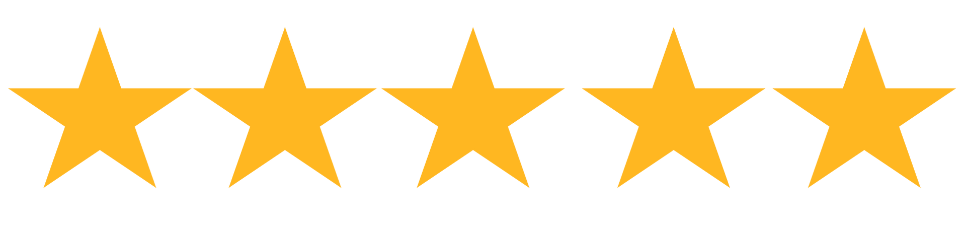A row of five yellow stars on a white background.