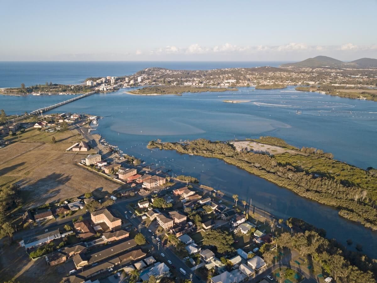An aerial view of Forster next to a large body of water — Fletcher's Truck and 4WD Repair Centre in Forster, NSW
